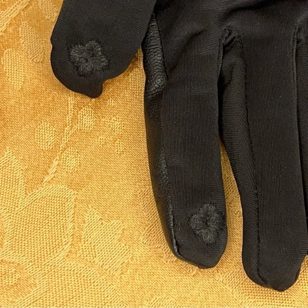WOMENS BLACK FAUX LEATHER GLOVES TEXTING FINGER TIPS STRETCH CLASSIC